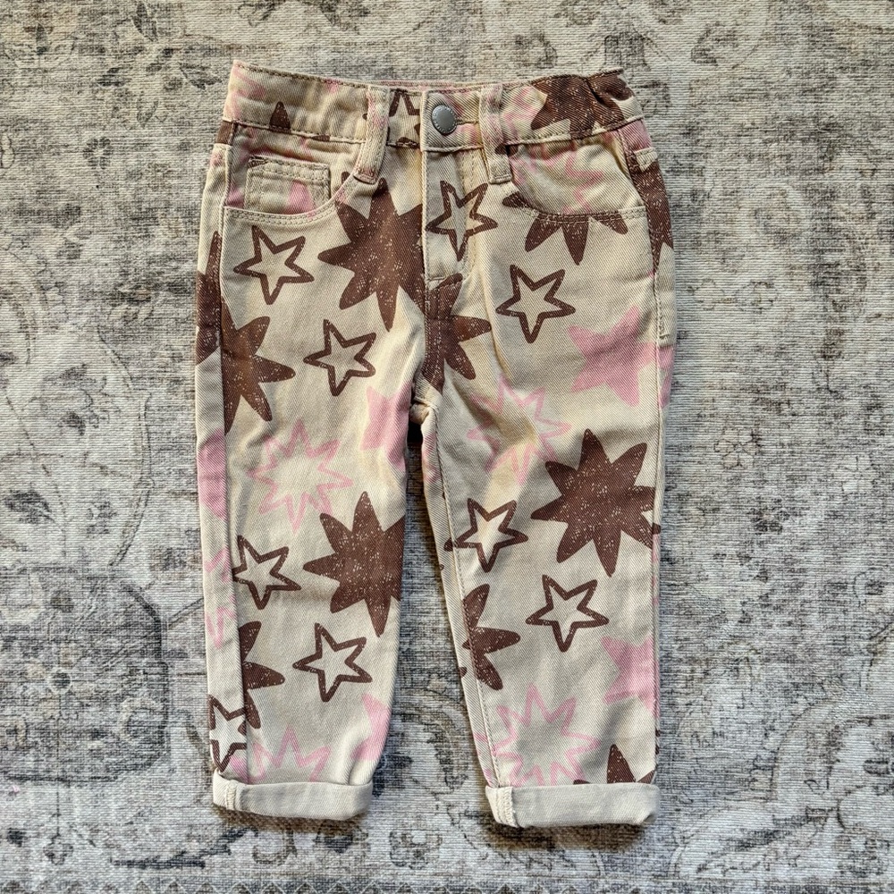 Toddler girl Jeans Star Print Pink & Brown Pants